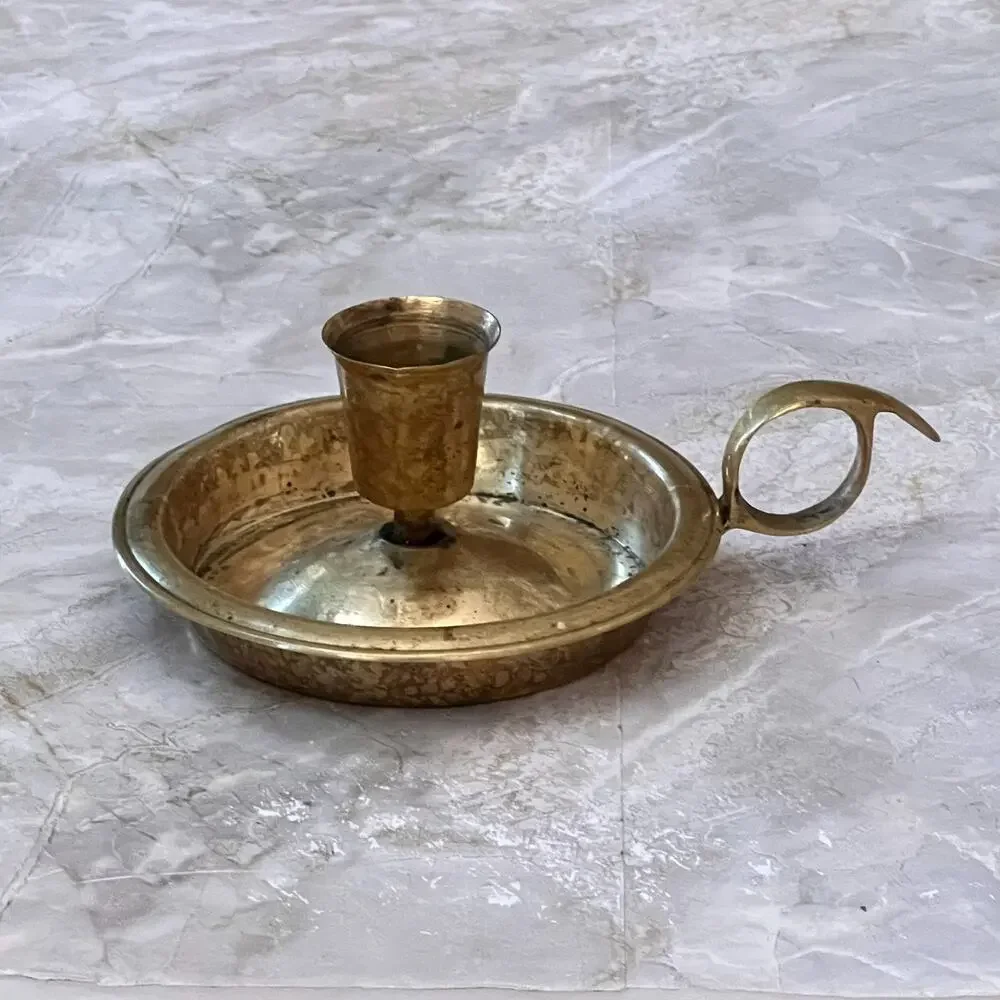 VTG Brass Etched Candlestick Holder Finger Ring 5 in Made in India